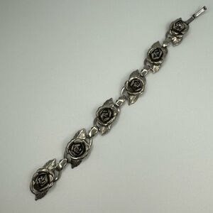 Exquisite Vintage Silver Tone Rose Bracelet